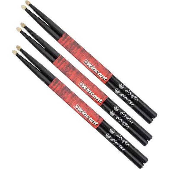Wincent Randy Black Drumsticks BK 3 Paar (Schlagzeug), Drumsticks + Schlägel, Schwarz