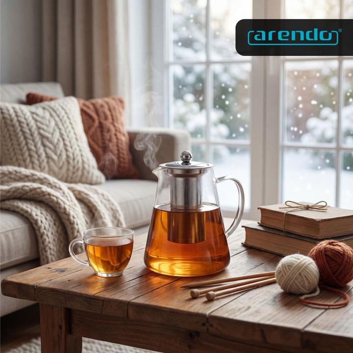Produktbild Arendo Teekanne 1,2 L, Teebereiter Borosilikatglas, Teefilter Teesieb für losen Tee, Edelstahl Siebeinsatz (1.20 l)
