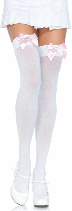 Leg Avenue Nylon Thigh Highs With Bow White / Pink (One size)