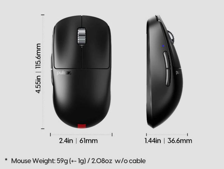 Actual product image Pulsar X2 v3 eS Mini Wireless - Gaming Mus - Optisk - 5 scarce - Sort (Cable, Wireless)