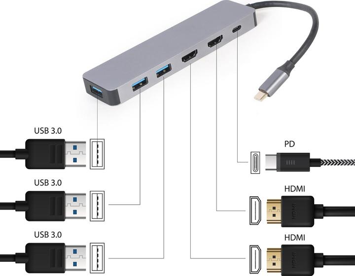 Actual product image Gembird Multi Port Adapter (USB-C, 6 Ports)