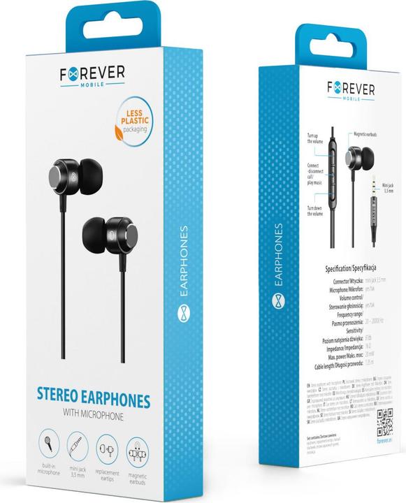 Actual product image Forever wired earphones EP-01 jack 3,5mm black (Cable)