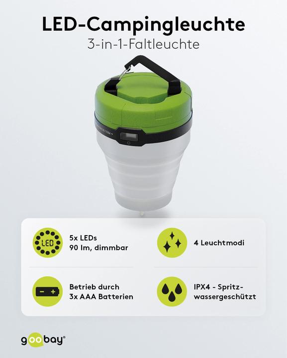Immagine prodotto Goobay Luce da campeggio a LED, 3 in 1, pieghevole