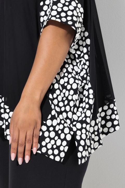 Immagine prodotto Ulla Popken Blusa in chiffon con pallini floccati, scollo a V e maniche a 3/4 (42, 44)