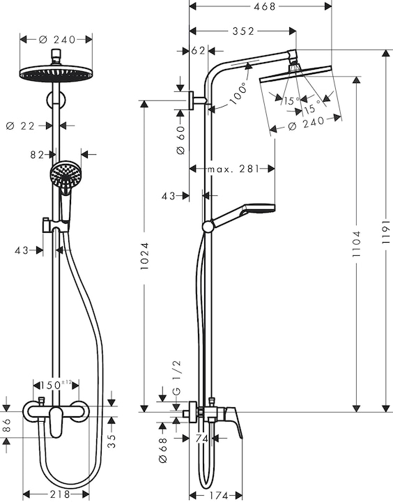 Actual product image hansgrohe Showerpipe CROMETTA S 240 1JET