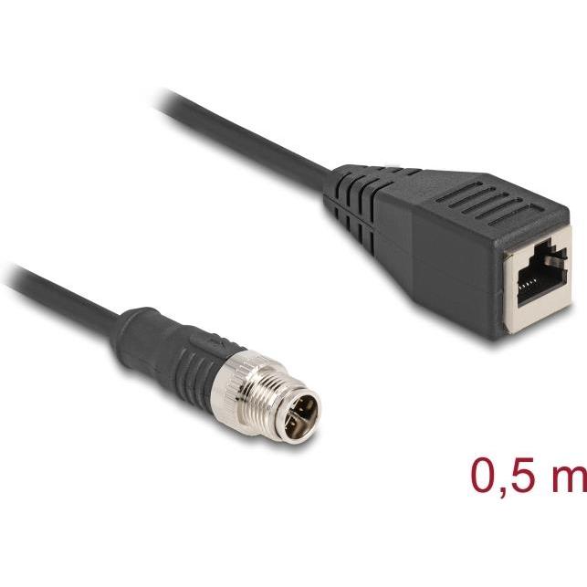 Delock M12 Kabel X-kodiert 8 Pin Stecker zu RJ45 Buchse PVC (S/FTP, CAT5e, 0.50 m), Netzwerkkabel