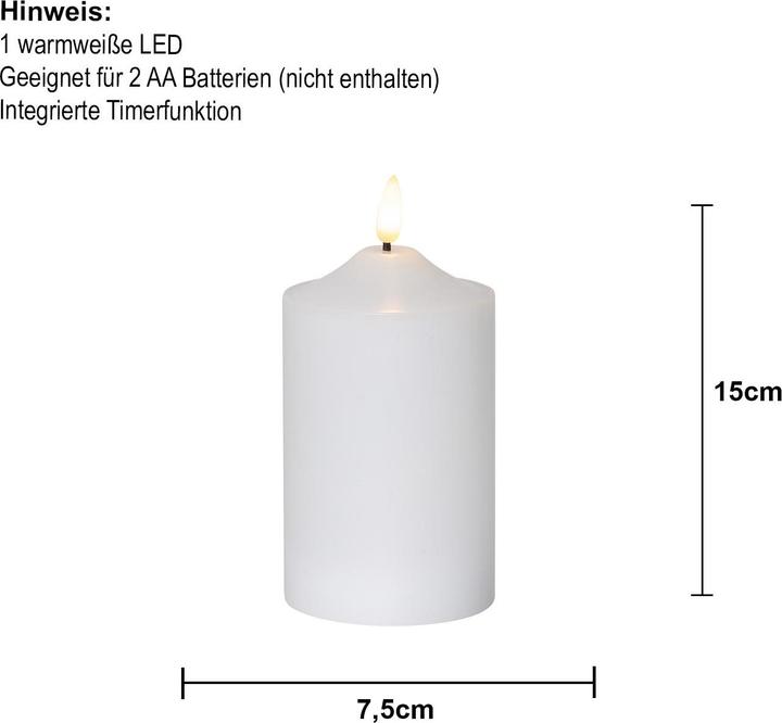 Image du produit Star Trading Bougie LED Pilier Flamme 7,5 cm x 15 cm, Blanc (1x)