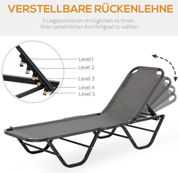 Actual product image Swisshandel24 Sun lounger Beach lounger 5-stage aluminium garden lounger Relax lounger Texteline Grey+Black 163 x (163 cm)