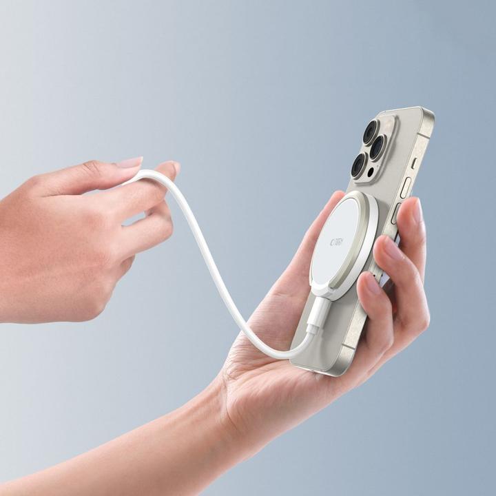 Actual product image Tech-Protect QI15W-A33 inductive charger with MagSafe and stand with USB-A / USB-C cable - white (15 W)