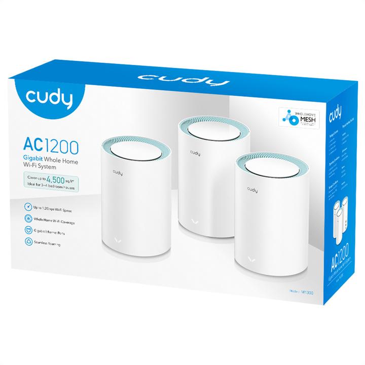 Produktbild Cudy M1300 3-PACK mesh wi-fi system Dual-band ( / ) Wi-Fi 5 (802.11ac) White 1 Internal
