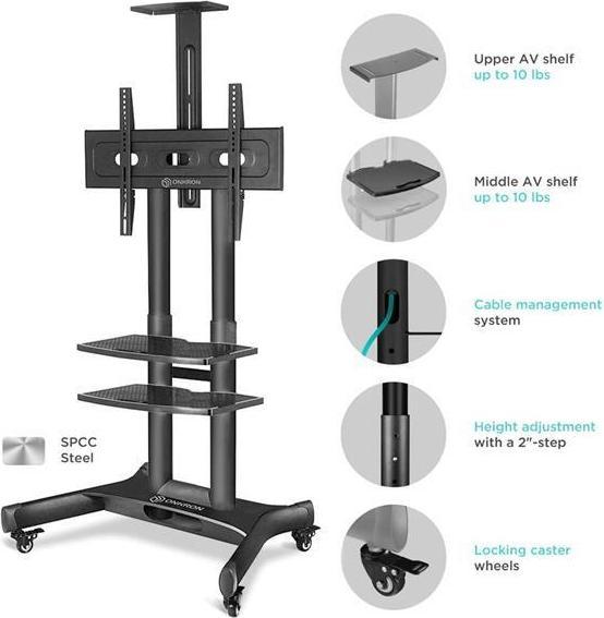 Actual product image Onkron TV mobilný stojan pre 40-70", police, výškovo nastaviteľný, čierny (45.50 kg, 40" - 70")
