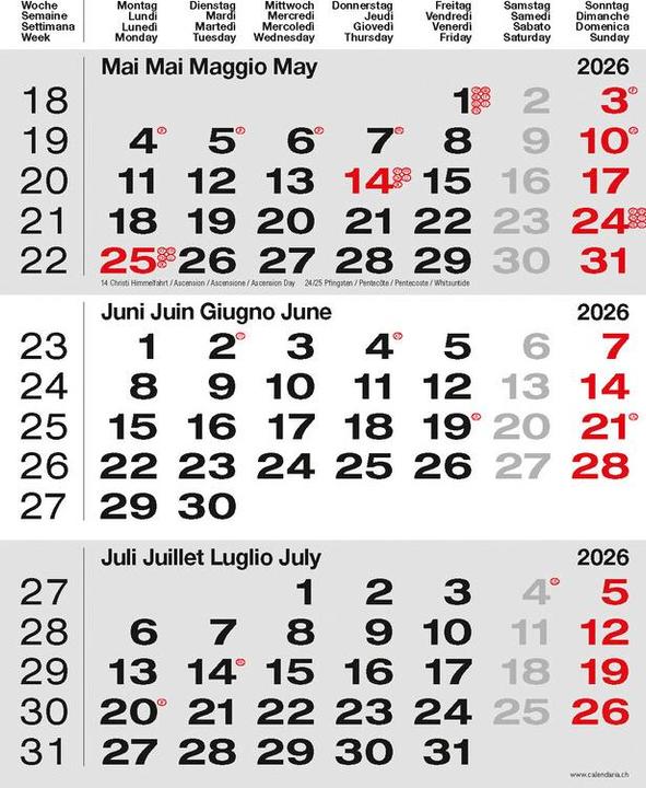 Produktbild 3-Monats-Kalender grau 2026 (31 x 40 cm, Kein Einband, Französisch, Deutsch)