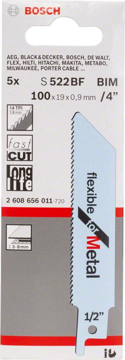 Produktbild Bosch Professional Zubehör Säbelsägeblatt S 522 BF, Flexible for Metal, 5er-Pack