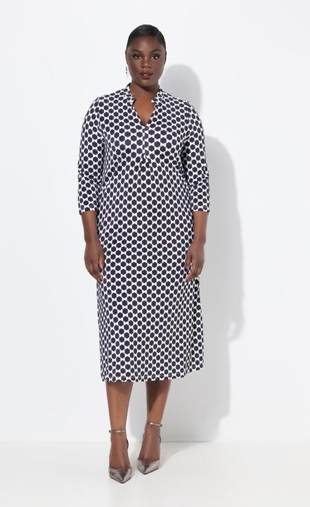 Produktbild Ulla Popken Slinky-Piqué-Midikleid, A-Linie, Stehkragen, 3/4-Arm (50, 52)