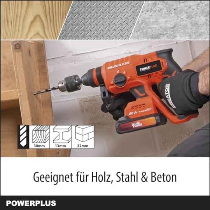 Produktbild Powerplus Dual Power Bohrhammer bürstenlos 20V - exkl. Akku und Ladegerät - 5 Acc.