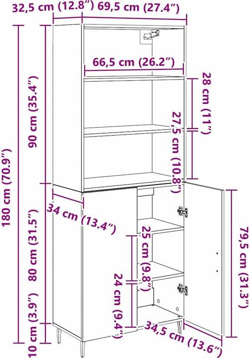 Image du produit vidaXL Sideboard-Aufbewahrung (34 x 34 x 180 cm)
