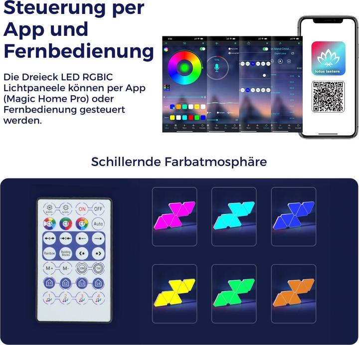 Produktbild Hermex 15er Set LED RGBIC Dreieck-Lichtpaneele Leuchtplatten Wandleuchte