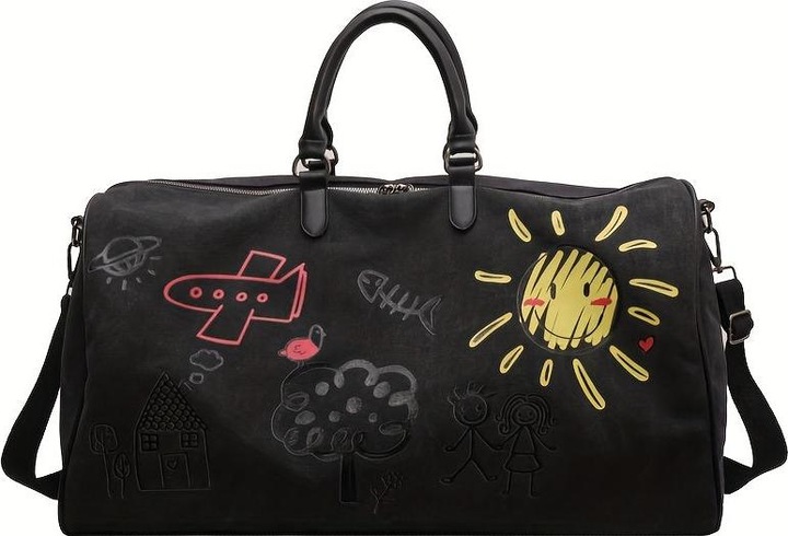 Only-Bags.Store Vintage Canvas Travel Duffel Bag, Cartoon Graffiti Print Wochenendtasche mit Schultergurt, Portable