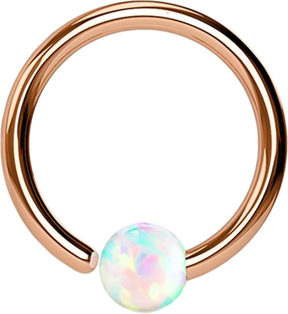 Produktbild Star Piercing Micro Closure Ring rosegold mit Kugel Opal einseitig fixiert weiss (ohne Messing, Chirurgenstahl 316L)
