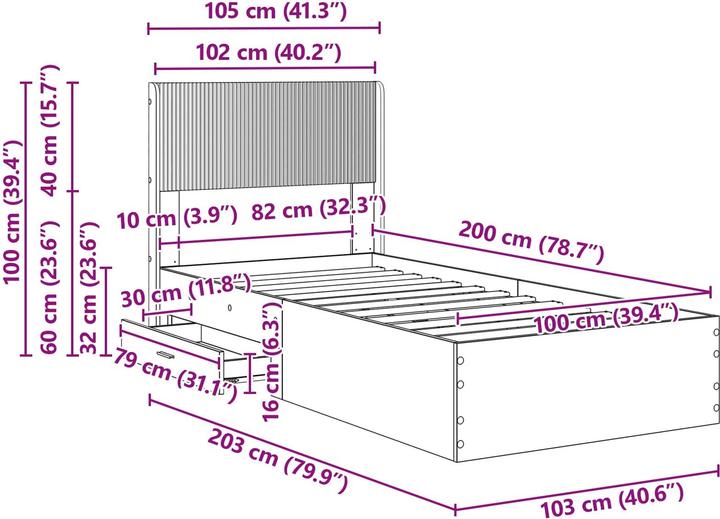 Produktbild vidaXL Bettrahmen (100 x 200 cm)