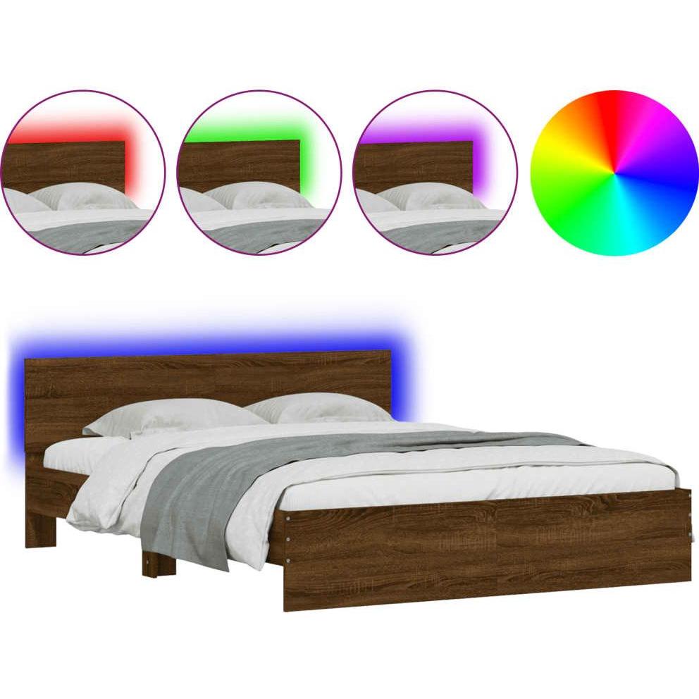 Thumbnail - VidaXL, Bett, Bettgestell mit Kopfteil und LED-Beleuchtung Eiche-Optik (160 x 200 cm)