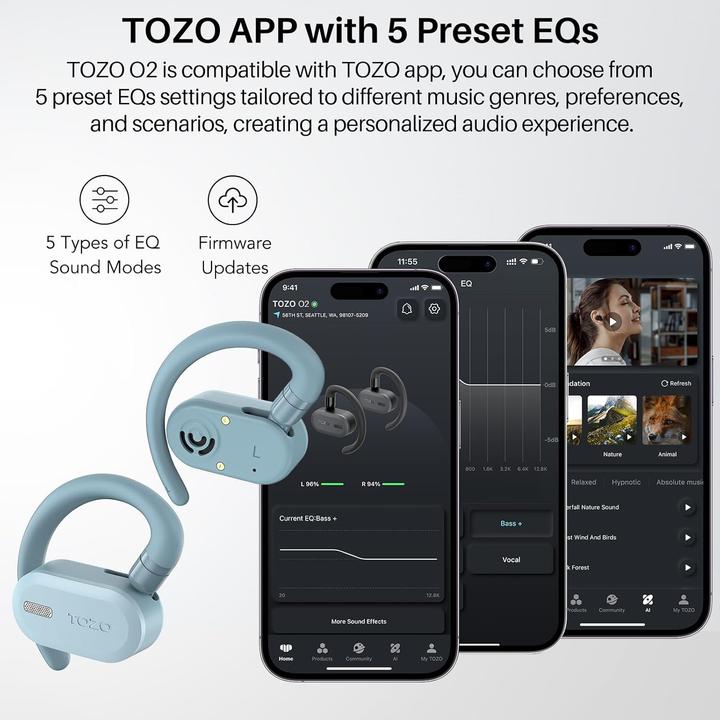 Produktbild Tozo Open-Ear-Kopfhörer mit Noise Cancelling (ANC, 42 h, Kabellos)