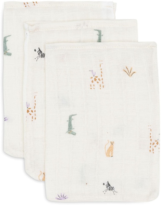 Actual product image Jollein Baby flannel set of 3 15 x 20 cm, Jungle Jambo White