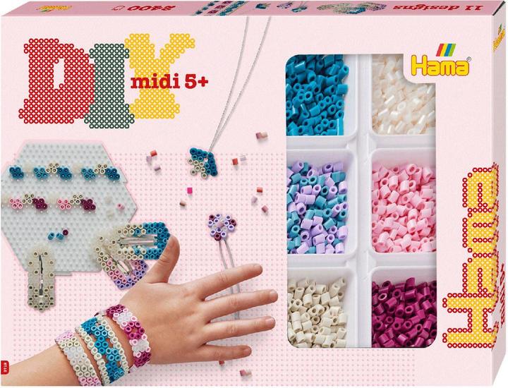 Produktbild Hama Perlen 3712 Bügelperlen Kreativ-Schmuck, Geschenkbox, mit ca. 2400 Midi-Perlen, inkl. sechsecki