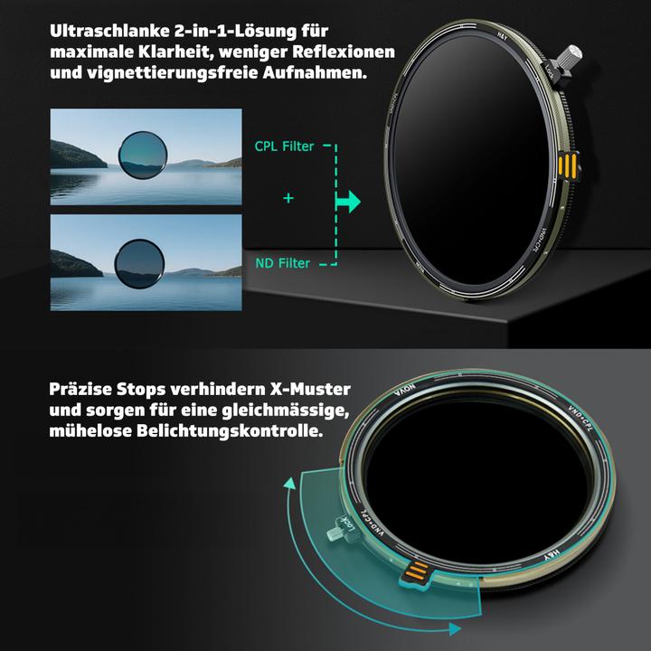 Image du produit H&Y 62mm HD Nova Series ND3-32 + CPL Filter (62 mm, Filtre gris neutre, Filtre polarisant)