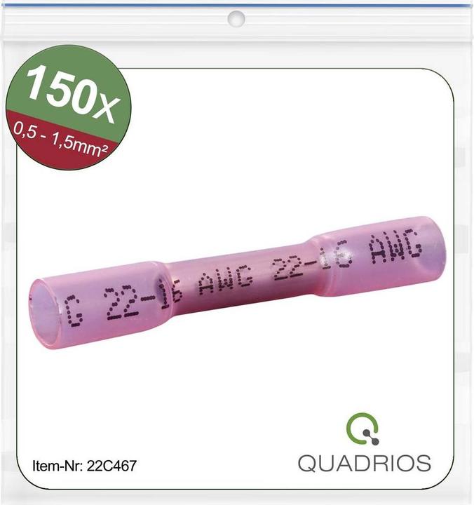 Actual product image Quadrios 22C467 Butt connector with heat shrink tubing 0.5 mm² 1.5 mm² Fully insulated Red 1 set