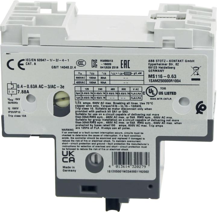 Image du produit ABB Disjoncteur-moteur MS116 - 0,63