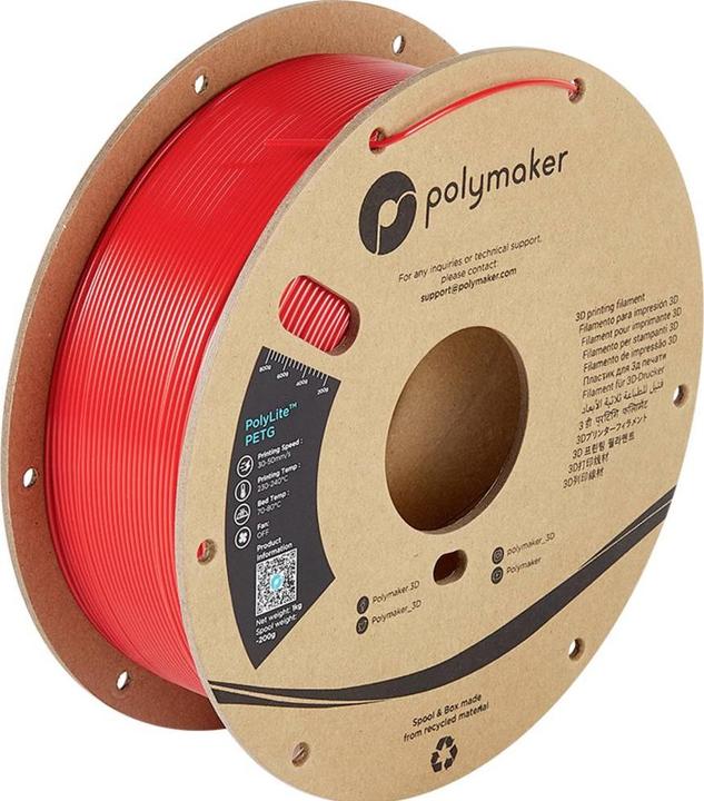 Actual product image Polymaker PolyLite PETG V2 - Red - 1.75mm (PETG, 1.75 mm, 1000 g, Red)