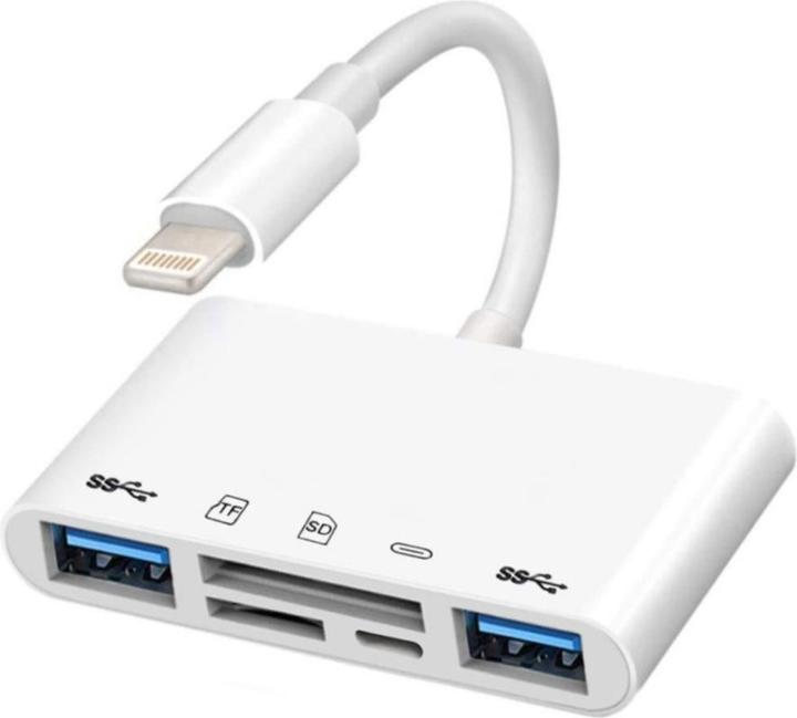 Immagine prodotto Deltalabs Lettore di schede da Lightning a SD/MicroSD e adattatore di ricarica per iPhone/iPad (Lightning, USB-A, MicroDot)