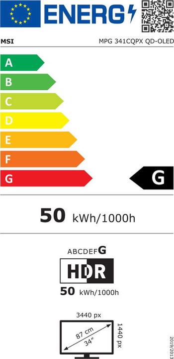 Energie-Label MSI MPG 341CQPX QD-OLED (3440 x 1440 Pixel, 34")