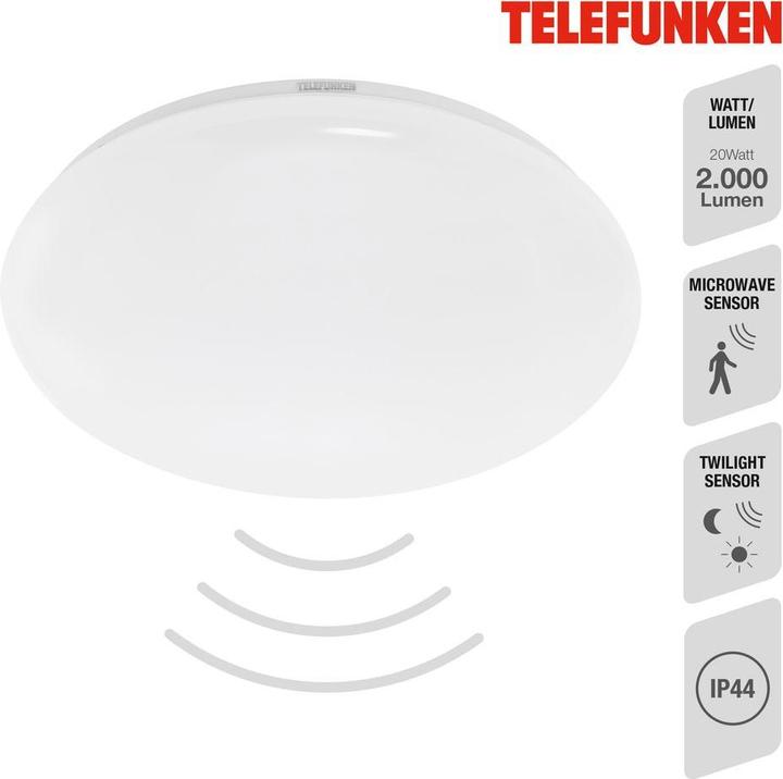 Produktbild Telefunken LED Sensor Deckenleuchte IP44 20W 2000 lm 4000 K neutralweiss HxØ 96/400 mm weiss (2000 lm)