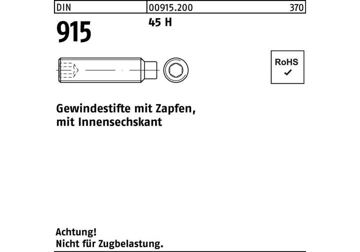 Gewindestift DIN 915 m.Zapfen/Innensechskant M 5 x 6 45 H (1000 Schrauben pro Stück)
