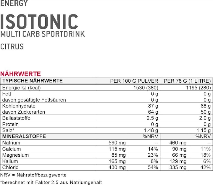 Nährwerte und Zutaten Sponser Isotonic (Blutorange, 1 Stk., 1000 g)