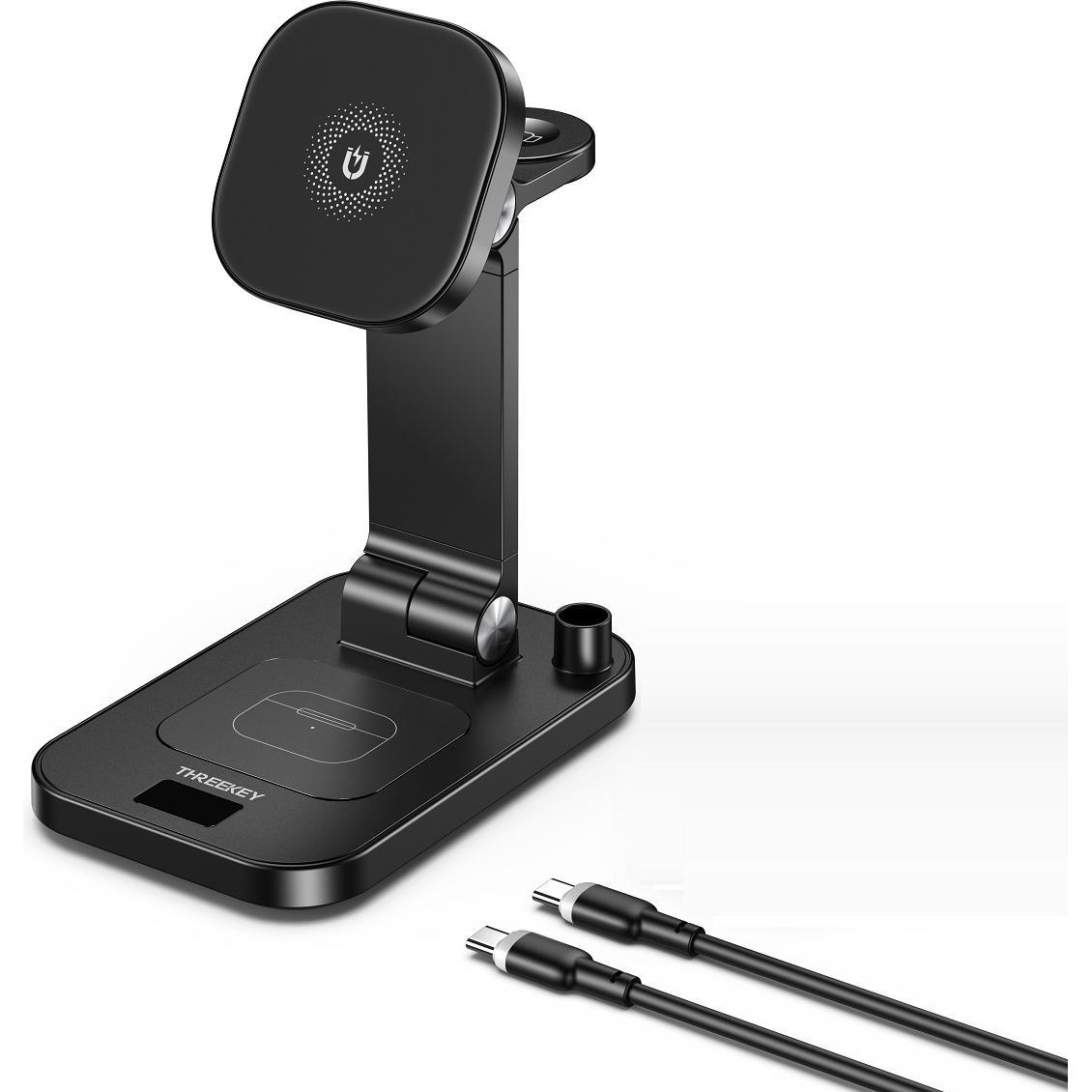 ThreeKey Kabelloses Ladegerät TK-23 4in1 15W schwarz (15 W), Wireless Charger, Schwarz