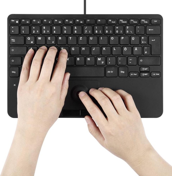 Immagine prodotto Perixx PERIBOARD-526 H IT, Mini tastiera USB cablata con trackball - tasti a forbice - 2 porte USB (DE, Cablato)