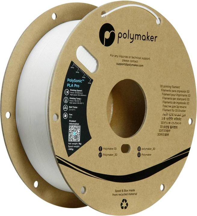 Polymaker PolySonic PLA met hoge snelheid PRO (PLA+, 1.75 mm, 1000 g, Wit)