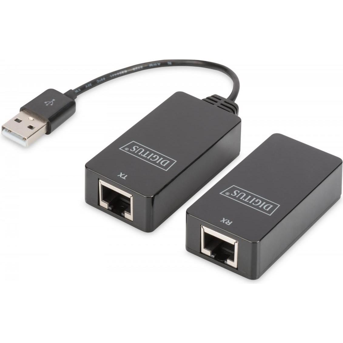 Digitus Extender/USB-Extender 1.1, verdrillt UTP/SFP Cat.5e/6 bis 45 m, schwarz, 20 cm (UTP, CAT5e, 0.20 m), Netzwerkkab...