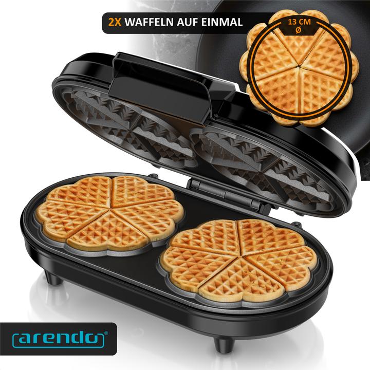Actual product image Arendo Doppelwaffeleisen Waffeleisen Doppel Herzwaffeln, Antihaftbeschichtung, 1000 Watt, Temperaturregler