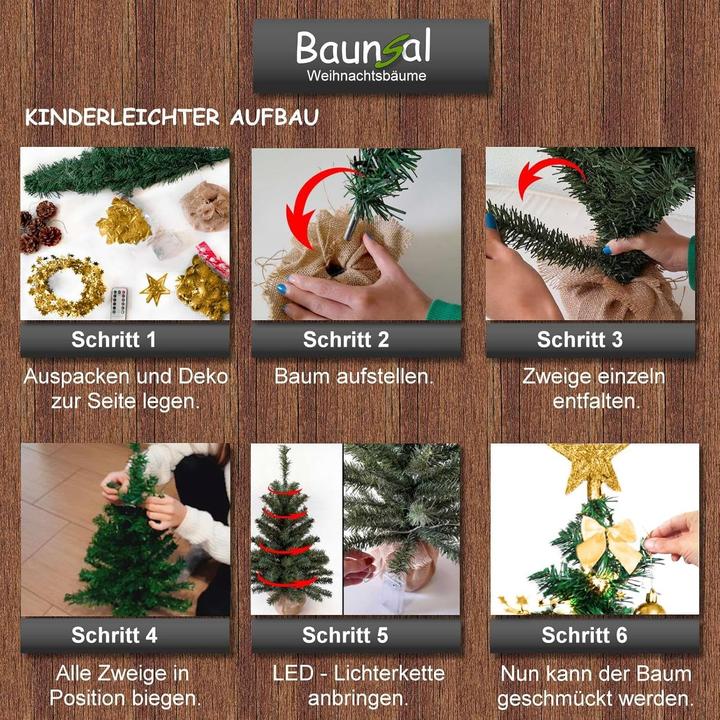 Produktbild Baunsal Künstlicher Weihnachtsbaum mit Deko & LED-Lichterkette (60 cm)