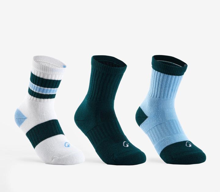 Decathlon Kids' High Sports Socks RS 500 Tri-Pack - White/Blue (27 - 30)