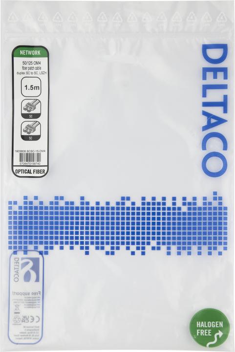 Actual product image Deltaco OM4 Fiber cable, SC - SC, duplex, multimode, 1,5m (1.50 m)
