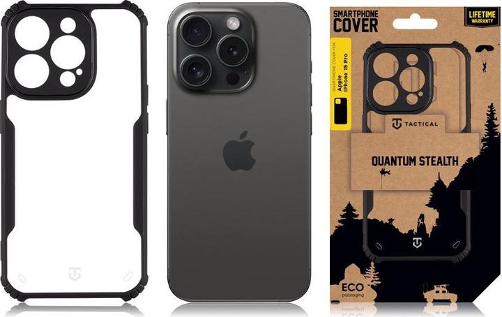 Actual product image Tactical Quantum Stealth Cover for Apple iPhone 15 Pro Clear/Black (Apple iPhone 15 Pro)