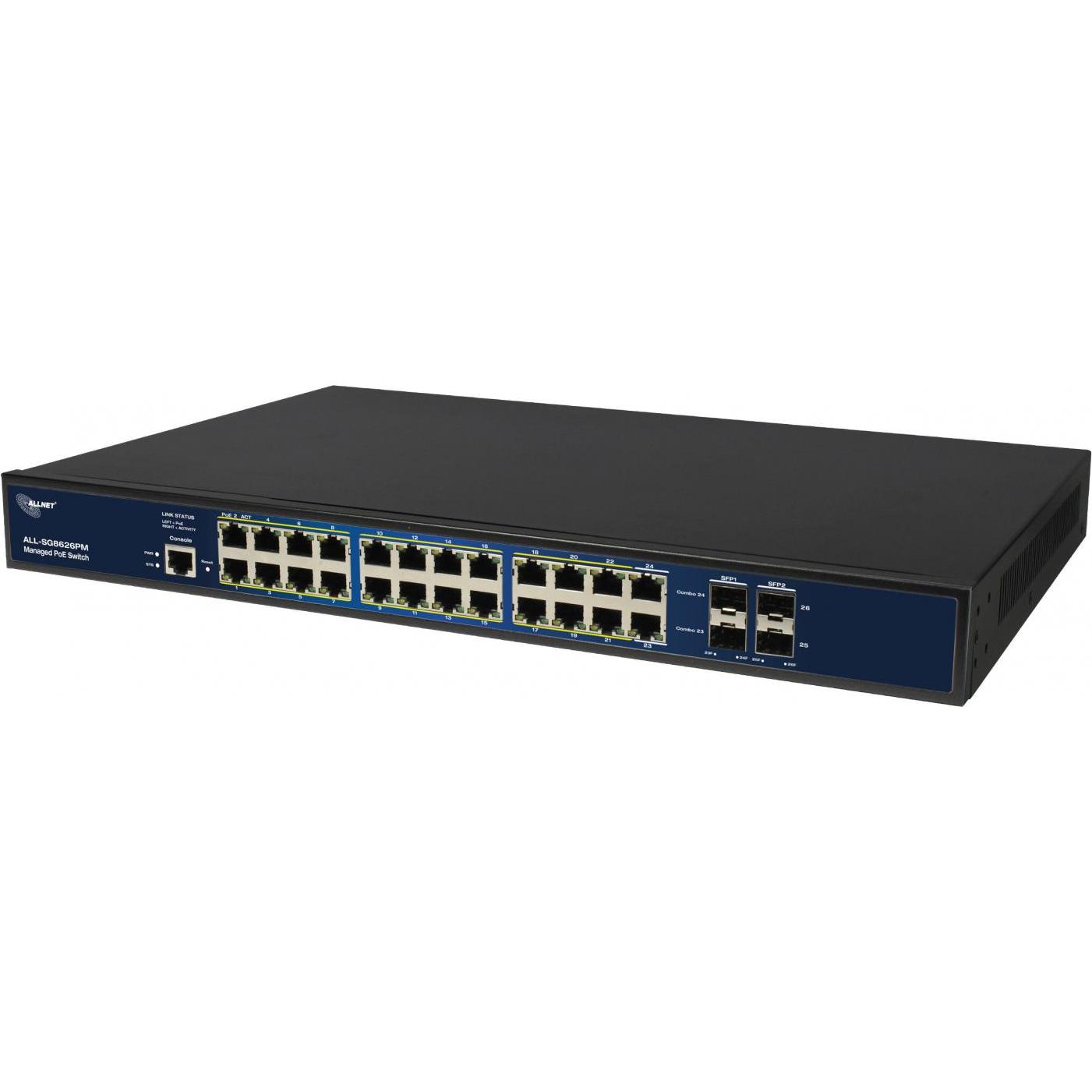 Thumbnail - Allnet Switch full managed Layer2+ 26 Port &bull 24x GbE &bull PoE Budget 370W &bull 22x PoE at &bul (26 Ports), Netzwer...
