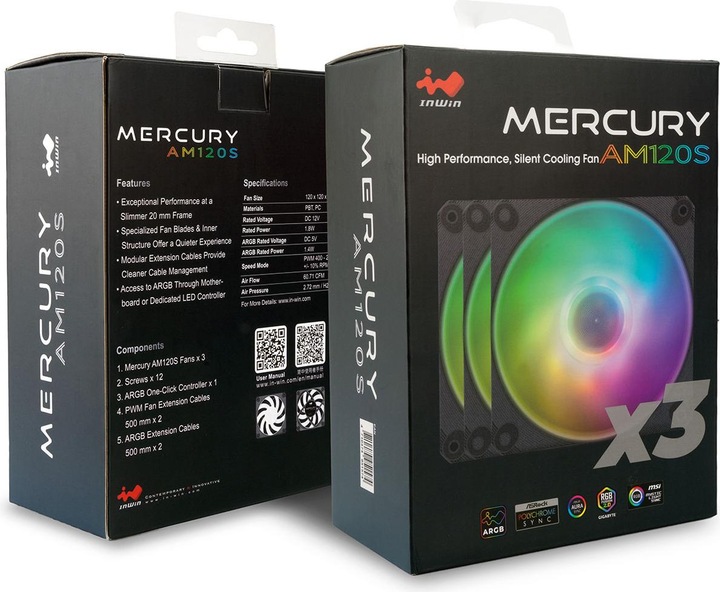 Actual product image In Win InWin AM120S RGB PWM fan 3-pack - 120mm, black (120 mm, 3 x)