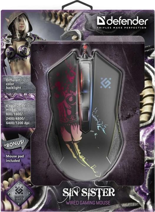 Produktbild Defender Gaming, kabelgebunden, optische Maus GM-933 SIN'SISTER 7200dpi 6P hintergrundbeleuchtet (Kabelgebunden)