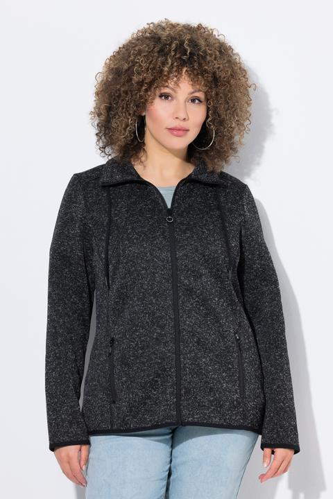 Produktbild Ulla Popken Strickfleece-Jacke, Rauten, Stehkragen, Zipptaschen (56)